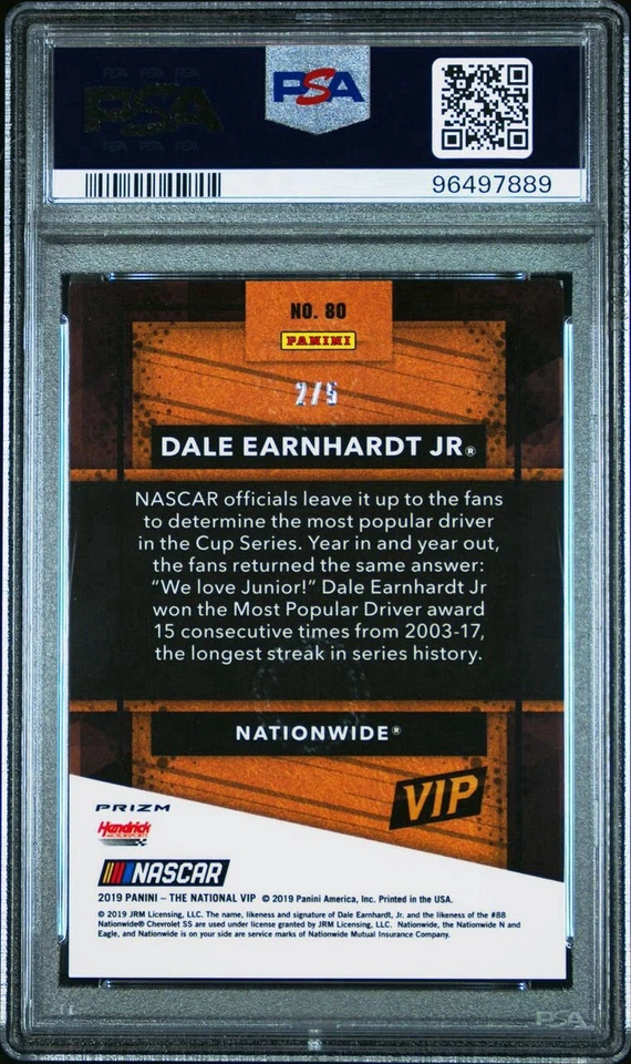 2019 The National VIP Dale Earnhardt Jr Gold Party Green Prizm 2/5 Psa 9 Pop 1 - Image 2 of 2