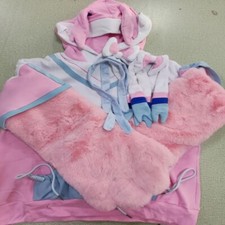 Pink White Hoodie with Big Paw Gloves