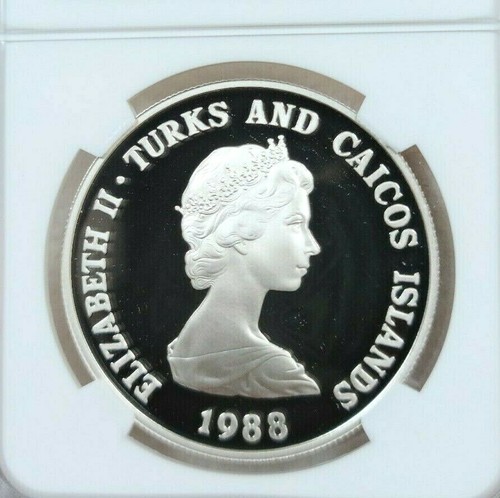 1988 TURKS & CAICOS SILVER 1 CROWN ROCK IGUANA NGC PF 69 ULTRA CAMEO SCARCE !!! - Picture 2 of 3