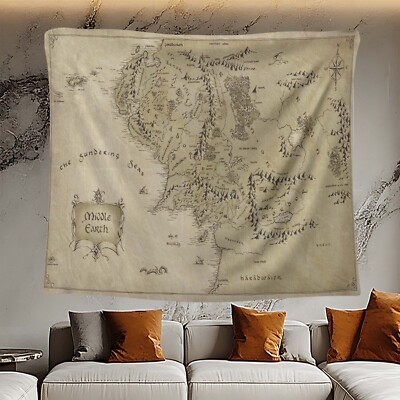 Middle Earth Map Tapestry, Lord of the Rings Wall Hanging, Fantasy Decor, Hobbit