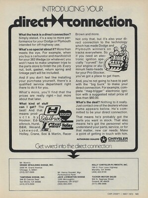 1973 Direct Connection Vintage Magazine Ad Mopar Chrysler Performance Parts 73