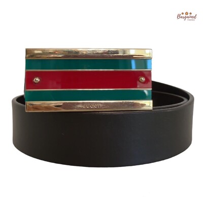 Authentic Gucci Red/Green Web Leather Gold Interlocking G Buckle Belt 85/34 Authentic Gucci Red/Green Web Leather Gold Interlocking G  main image 2