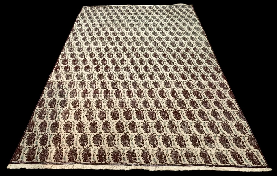 Alfombra de comedor antigua hecha a mano vintage de estado de ánimo marfil cachemir 8x10 Foto 2 de 4