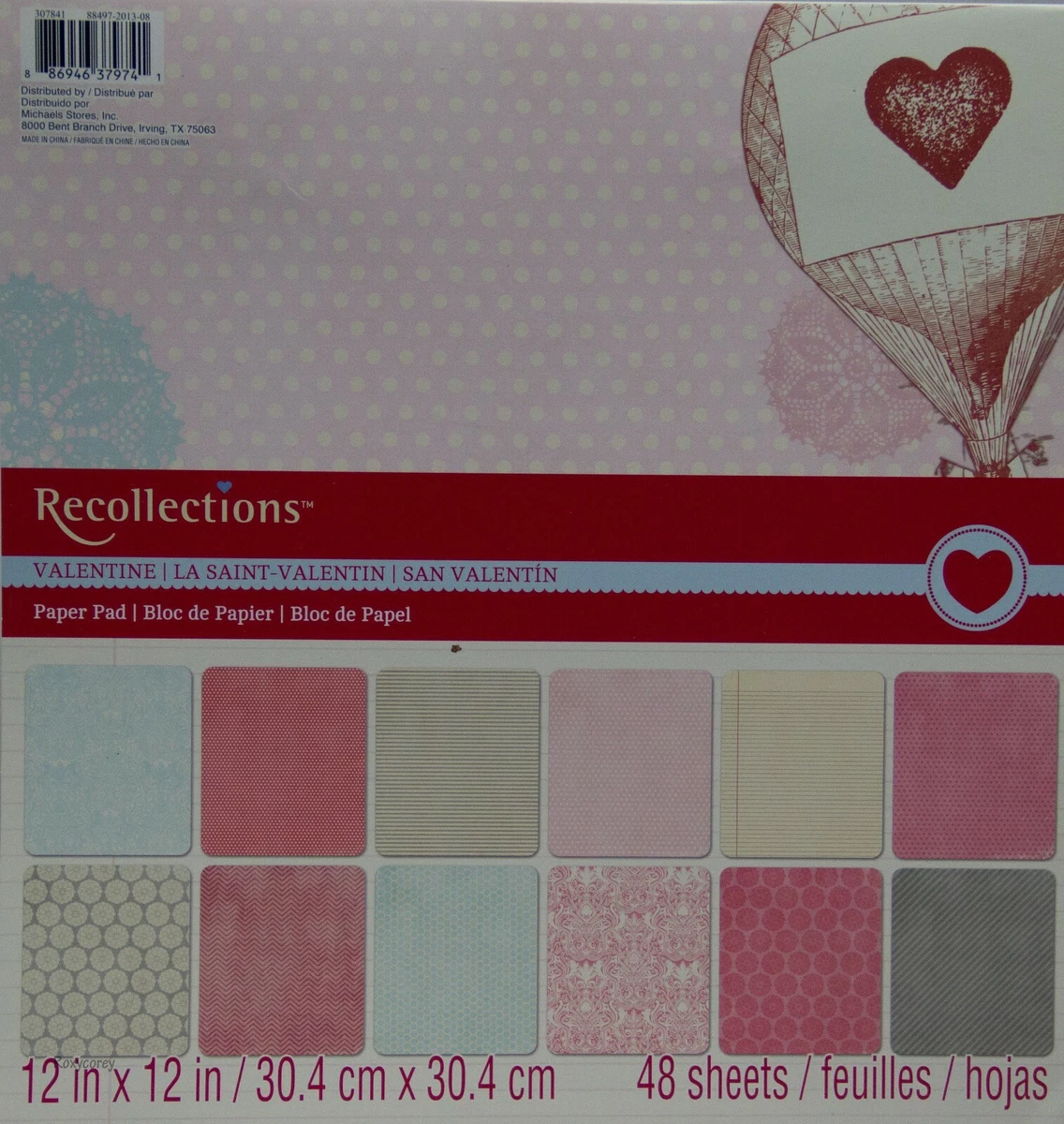 Recollections 12x12 Valentine Scrapbook Paper Pad 48 sheets NEW