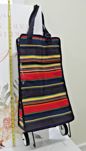 Rainbow Stripes Large Rolling Tote Bag Folds Compact for Travel Shopping Cart