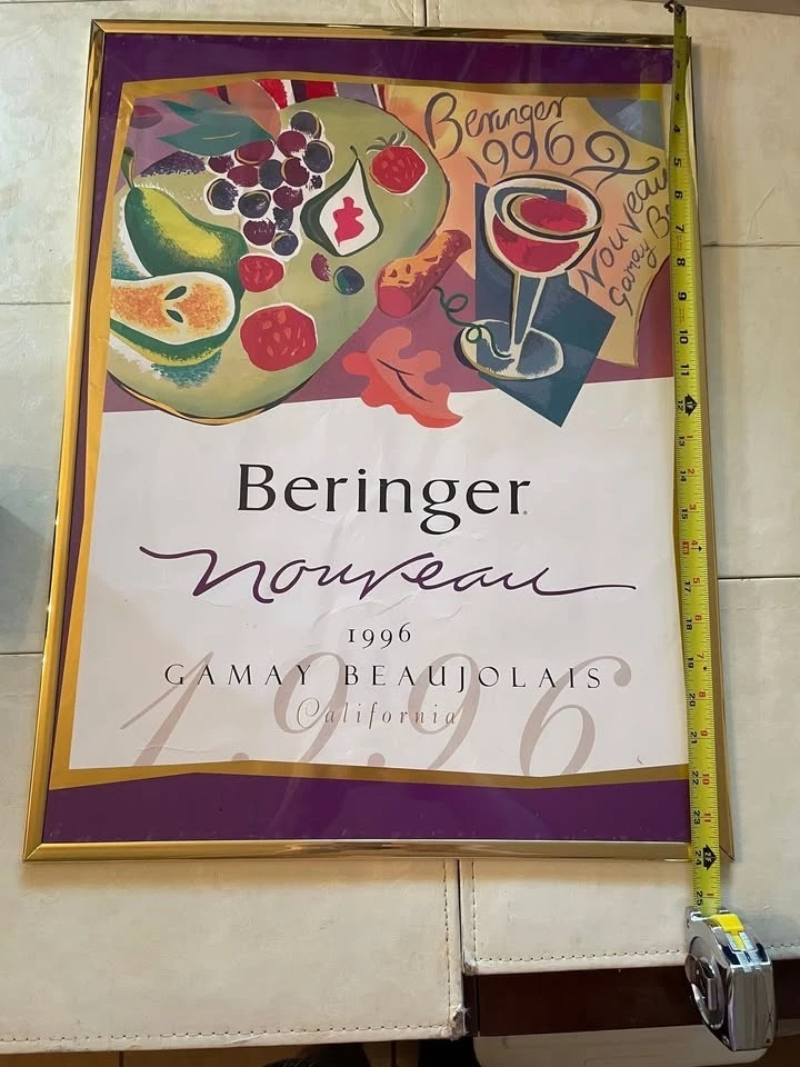 Beringer 1996 年 Nouveau Gamay Beaujolais 发行海报 - 带框 24 x 18 - 金色 — 第 2/4 张图片