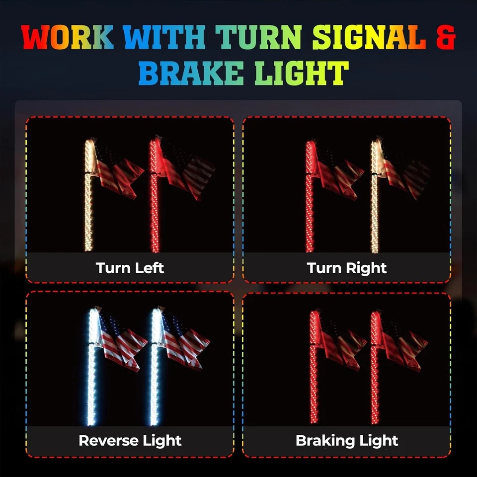 KEMIMOTO 2pc 1ft Whip Lights for Side by Side, APP 1 ft, Black, Transparent Foto 4 de 4