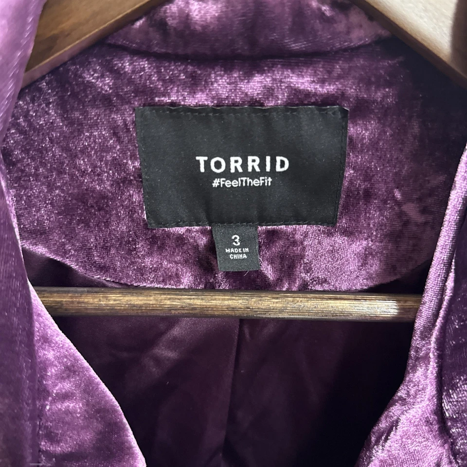 Chaqueta de Moto Torrid Terciopelo Aplastado Talla 3 Púrpura Profundo Bolsillos Asimétricos con Cremallera Edgy Foto 4 de 4