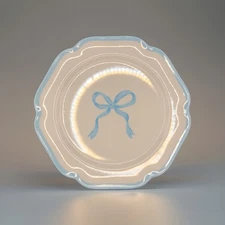Shabby Chic Melamine Whte Blue Coquette Ribbon Bow Side Plates Set 4 Baby Shower