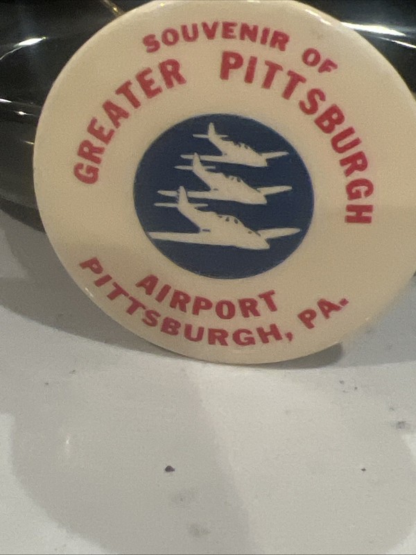 Vintage Greater Pittsburgh Airport Pennsylvania Souvenir Pin + Central Drug Ad.