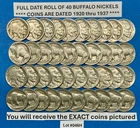 Buffalo Nickels Roll Lot of 40 FULL DATE Coins Dated from 1920 to 1937 ~ #046H