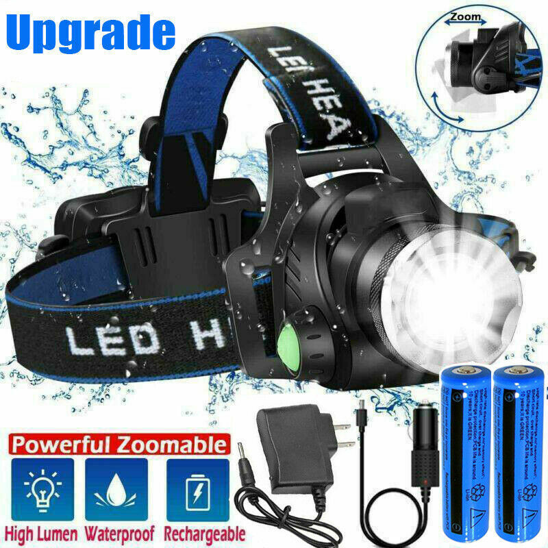 Rechargeable Head light  Tactical Headlamp Zoomable+2x Charger+Batteries