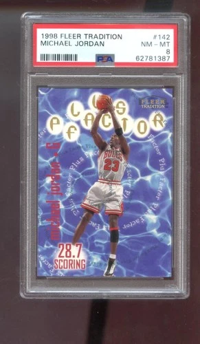 1998-99 Fleer Tradition #142 Michael Jordan Plus Factor PSA 8 Graded Card NBA 98