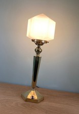 Art Deco Table Lamp Base with Hexagonal Glass Light Shade c1930s Rewired