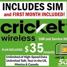 CRICKET SIM ⭐ 30 Days Unlimited Talk Text Data ✅ 5G High Speed Wireless Kit