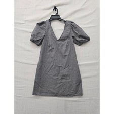 A New Day Womens V-Neck Gingham Dress Black Cotton Blend Casual Size XS
