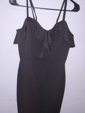 iris Women’s L Black Solid Ruffle Sleeveless Bodycon Dress Zip Short