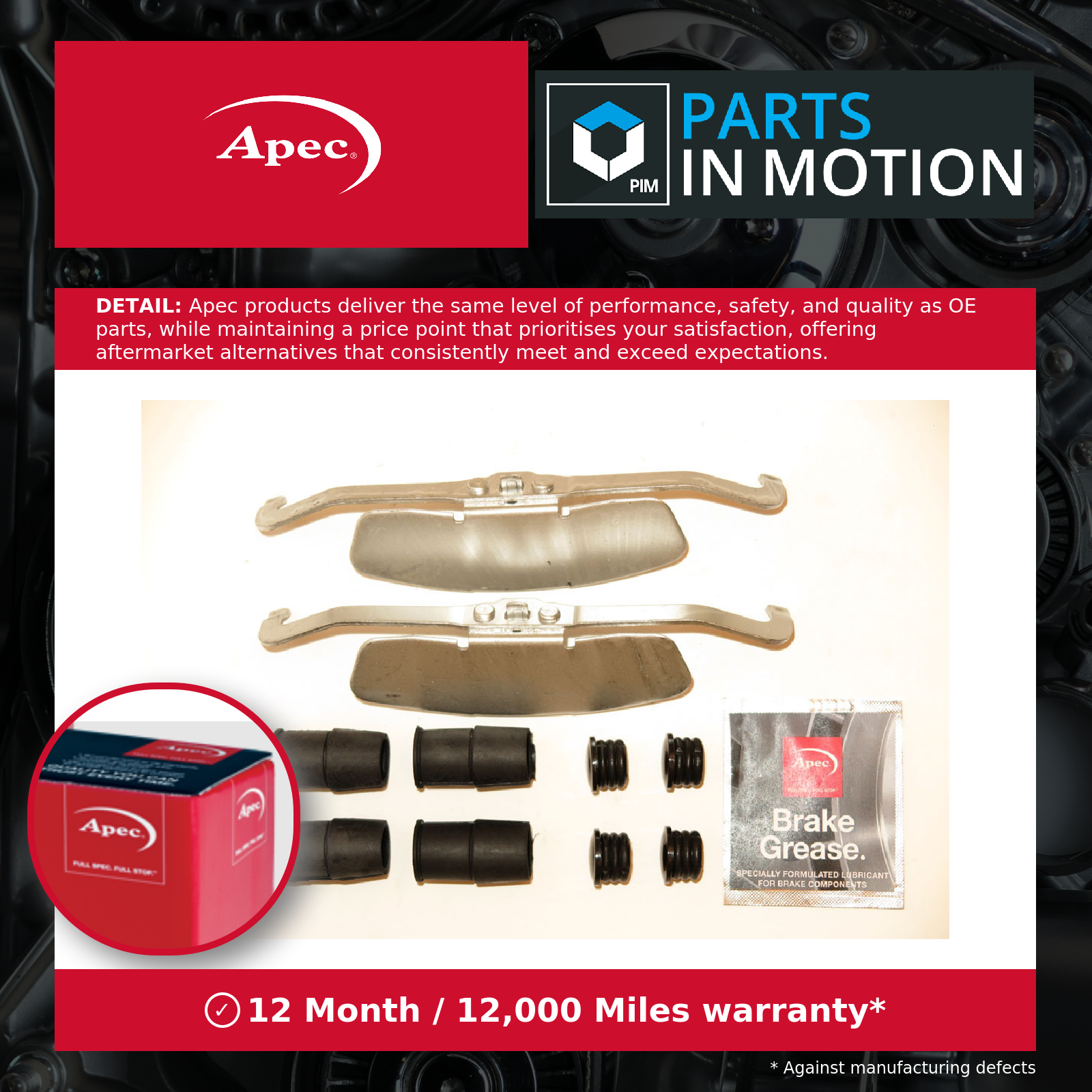 Brake Pad Fitting Kit Front KIT1222 Apec 1K0615269B Genuine Quality Guaranteed