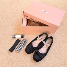Miu Miu Black Satin Ballet Flats with Ankle Ribbons and Box EU36/US6
