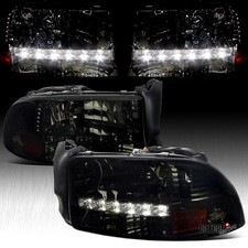 Fits 1997-2004 Dodge Dakota Durango Smoke Led Strip Headlights Lamps Leftright Fits 1997-2004 Dodge Dakota Durango Smoke Led Strip Headlights Lamps Leftright
