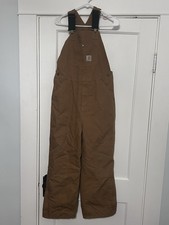 Carhartt Kids Duck Canvas Bib Overalls Quilted Lined Double Knee Brown 14