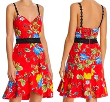Alice + Olivia Size 10 Kirby Lace Trim Ruffled Floral Sleeveless A-Line Dress