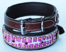 Large Rhinestone Dog Puppy Collar Crystal Cow Leather  6018
