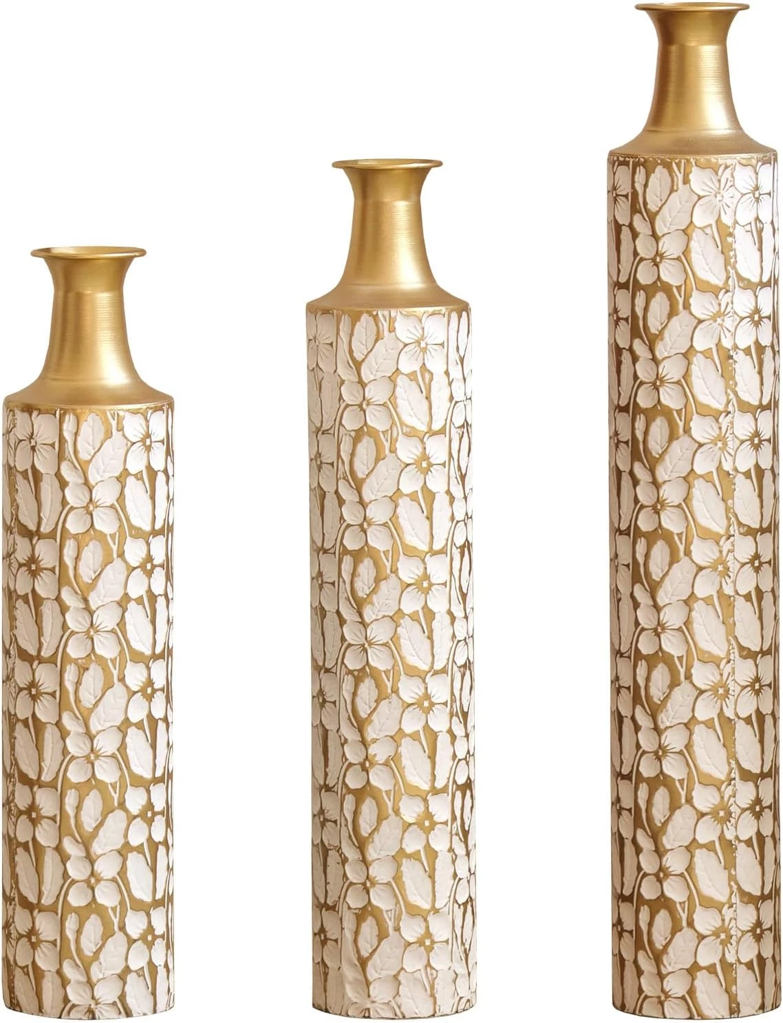 Elegant Gold & White Tall Floor Vase - 3 Sizes for Home Decor & Gifts
