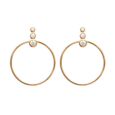 Boucles D'oreilles Cercles Pendantes Plaqué Or 18 Carats - Serti Oxyde De Zirconium Blanc - Bijouxia - Neuf Avec étiquettes