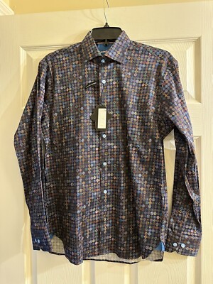 NWT  Luchiano Visconti Black Multi Colored Button Down Shirt Small $125