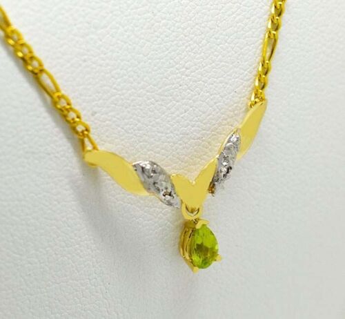 GENUINE 0.66 Cts PERIDOT & DIAMOND NECKLACE 10K GOLD - Free Appraisal Service - Picture 3 of 4