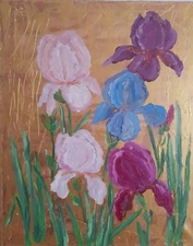 Irises original oil painting, bouquet of irises wall art, colored irises art