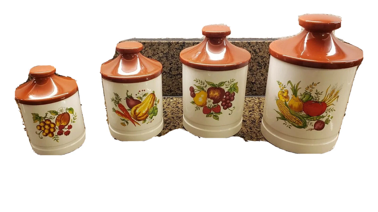 Vtg. Porcelain Canisters 60/70's Vegetables & Fruit Mark Rosenfeld Japan, Rare