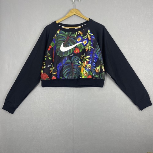 Nike Women's Floral Crew Sweatshirt Black Medium AQ9722-010 Sportswear Casual