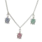 Sterling silver Cz  set gorgeous red blue & green turtles charm necklace IA1116