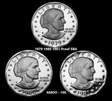1979 S - 1980 S - 1981 S - 3 Proof Susan B Anthony Dollar - 3 coin Set