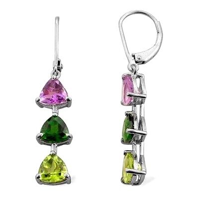Natural Multi Tourmaline Trillion cut Journey Silver Earring White Gold over 