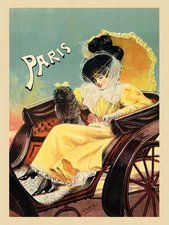 Lady Fashion Paris French Poodle Dog Antique Auto Vintage Poster Repro FREE S/H