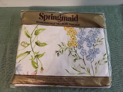 Vtg Springmaid Wondercale  Floral Twin Bed Flat Sheet 39'' x 76'' NEW