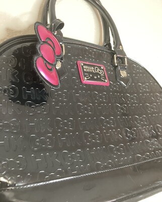 Loungefly Hello Kitty Bowler Bag Embossed Black Large Logo Sanrio - Main Image