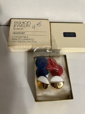 Vintage Avon "Newport" Convertible Pierced Earrings with 3 Colors - 1982