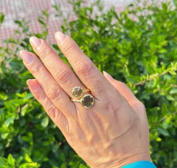 Gemstone Moldavite Ring Gold Natural Moldavite Ring Gold Plated