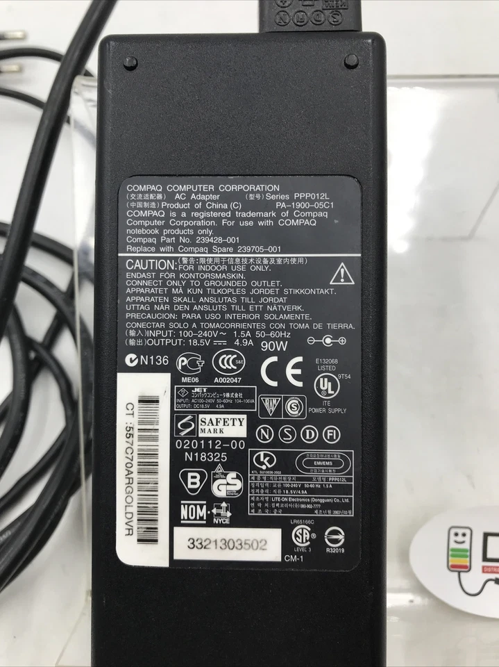 ALIMENTATORE ORIGINALE COMPAQ MOD: PA-1900-05C1, 18,5V - 4,9A, 90W, PER COMPAQ - Immagine 2 di 4