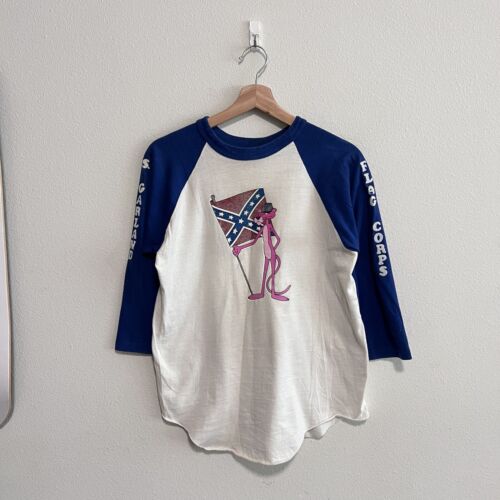 Vintage 70s Pink Panther Southern Glitzer Bügelbild Raglan T-Shirt Herren Gr. Medium