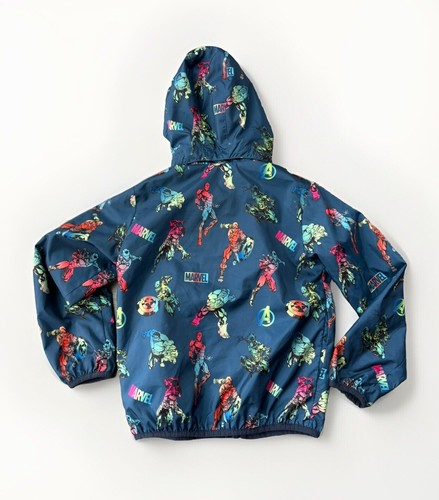 H&M Marvel Windbreaker Jacket Size 6/7 Hooded Full Zip Pockets - Picture 2 of 7