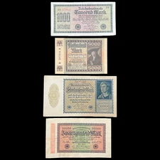 1922 Germany 4 Banknote Set Mark WW1 Pre WW2 Nazi Paper Money Kaiser Reich Old