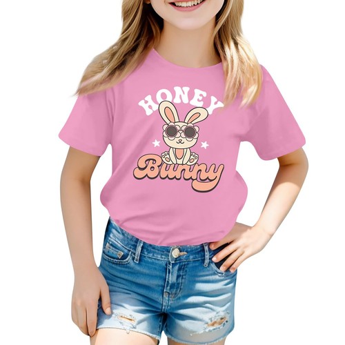 Girls Boys Lightweight Short Sleeve Tee Kids Printed Basic Performance T-Shirts - Picture 8 of 42