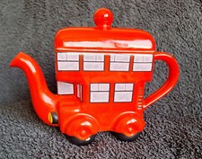 Price Kensington Potters double-decker bus teapot, red pottery made in England