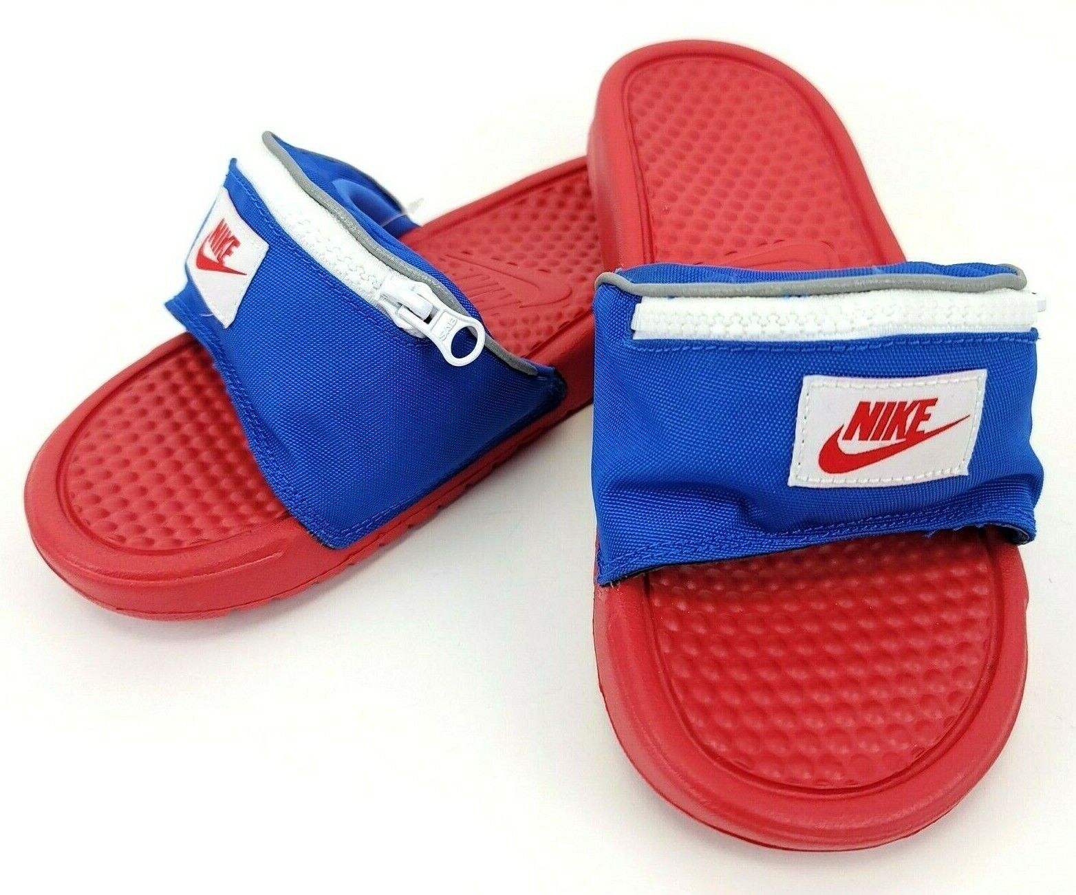 Tibio Inquieto Esmerado Nike Benassi JDI Fanny Pack Womens 5 Slides Red Blue White Zipper Pouch  Sandals | eBay