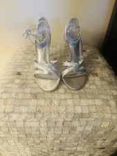 Nina Silver Satin Rhinestone Heels Size 9